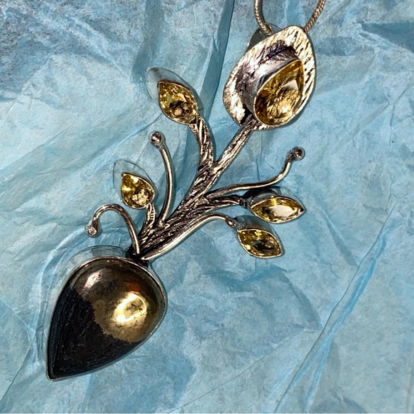 Exotic Pyrite + Citrine handcrafted branch pendant - Picture 4 of 7